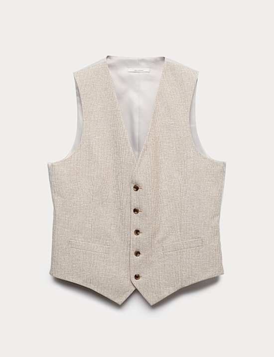 Cotton Linen Blend Striped Waistcoat
