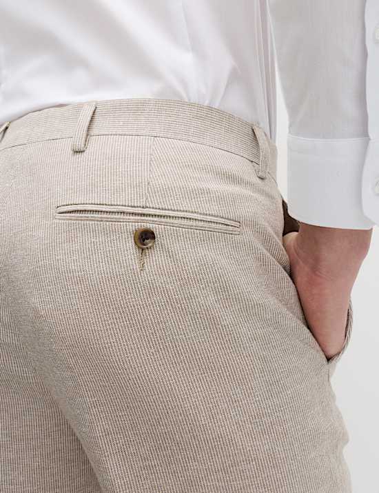 Tailored Fit Cotton Linen Striped Suit Trousers