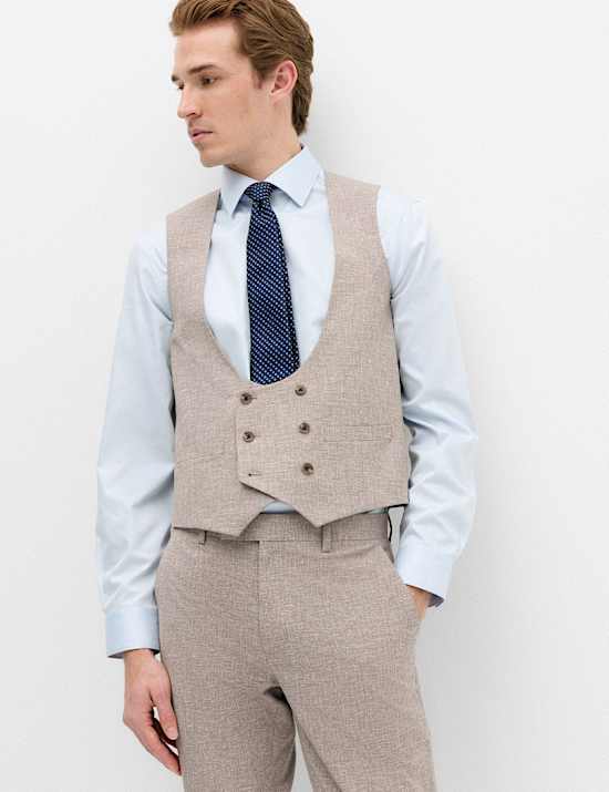 Slim Fit Linen Blend Stretch Waistcoat