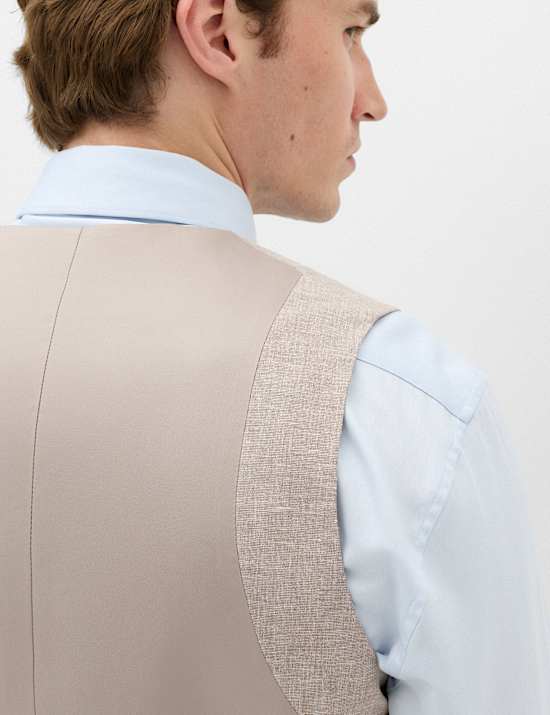 Slim Fit Linen Blend Stretch Waistcoat