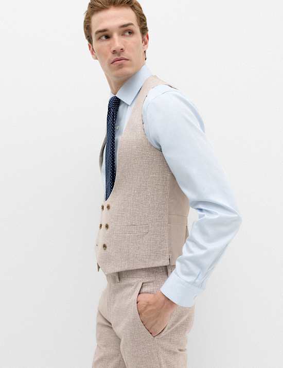 Slim Fit Linen Blend Stretch Waistcoat