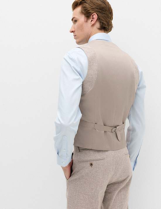 Slim Fit Linen Blend Stretch Waistcoat