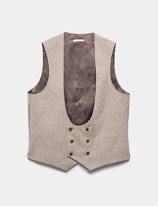 Slim Fit Linen Blend Stretch Waistcoat