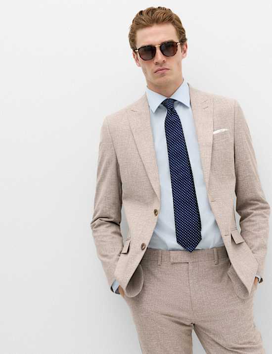 Slim Fit Linen Blend Stretch Suit Jacket