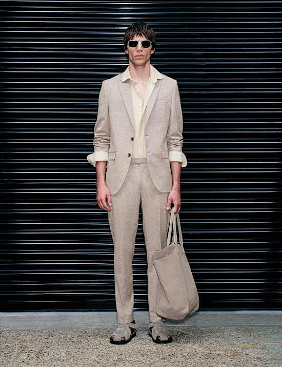 Slim Fit Linen Blend Stretch Suit Jacket