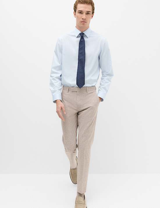 Slim Fit Linen Blend Stretch Suit Trousers