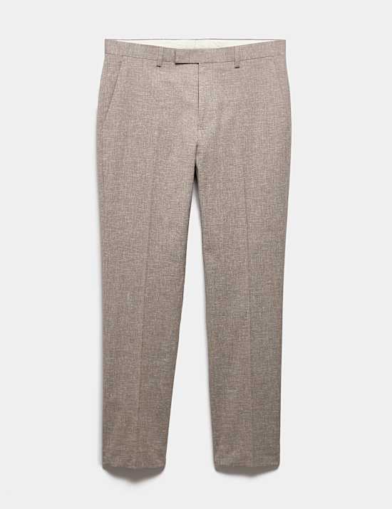 Slim Fit Linen Blend Stretch Suit Trousers