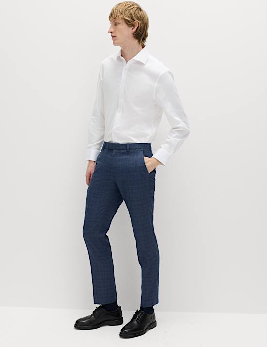Slim Fit Textured Check Stretch Trousers