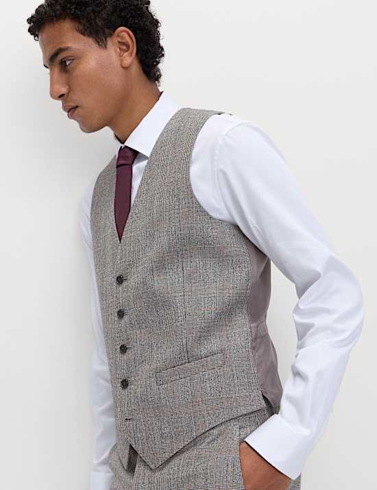 Regular Fit Pure Wool Checked Waistcoat