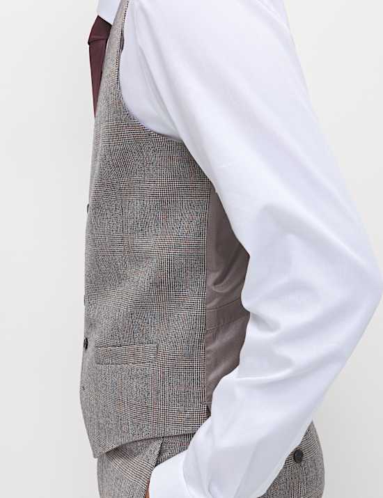 Regular Fit Pure Wool Checked Waistcoat