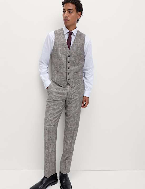 Regular Fit Pure Wool Checked Waistcoat