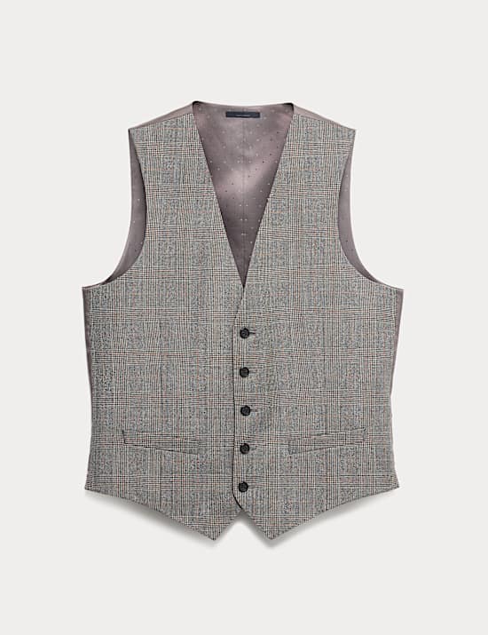 Regular Fit Pure Wool Checked Waistcoat