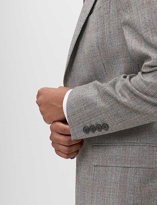 Regular Fit Pure Wool Check Suit Jacket