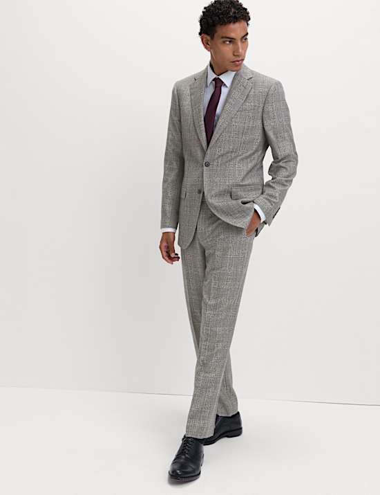 Regular Fit Pure Wool Check Suit Jacket