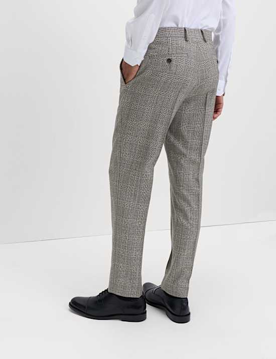 Regular Fit Pure Wool Checked Suit Trousers