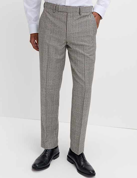 Regular Fit Pure Wool Checked Suit Trousers