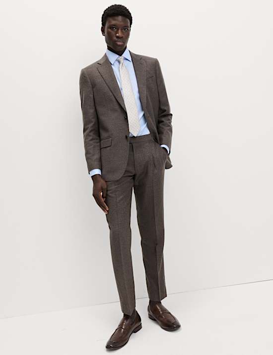 Regular Fit Pure Wool Flannel Suit Trousers