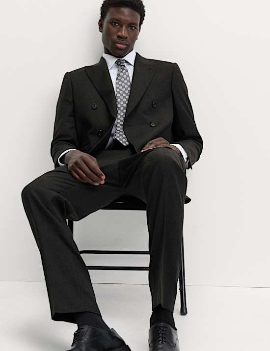 Regular Fit Pure Wool Flannel Suit Trousers