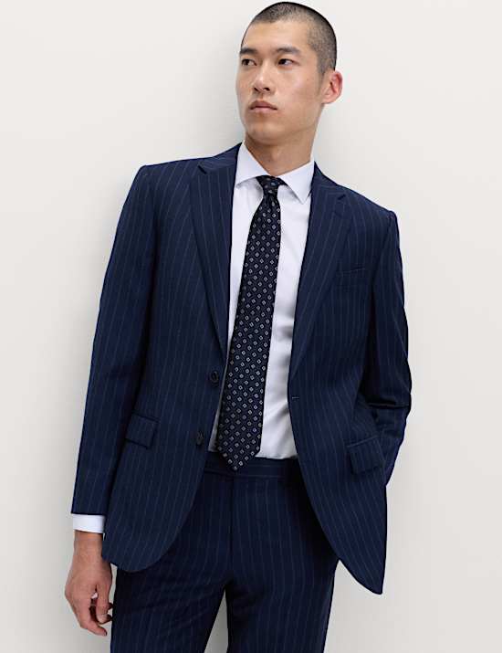 Regular Fit Pure Wool Pinstripe Suit Jacket