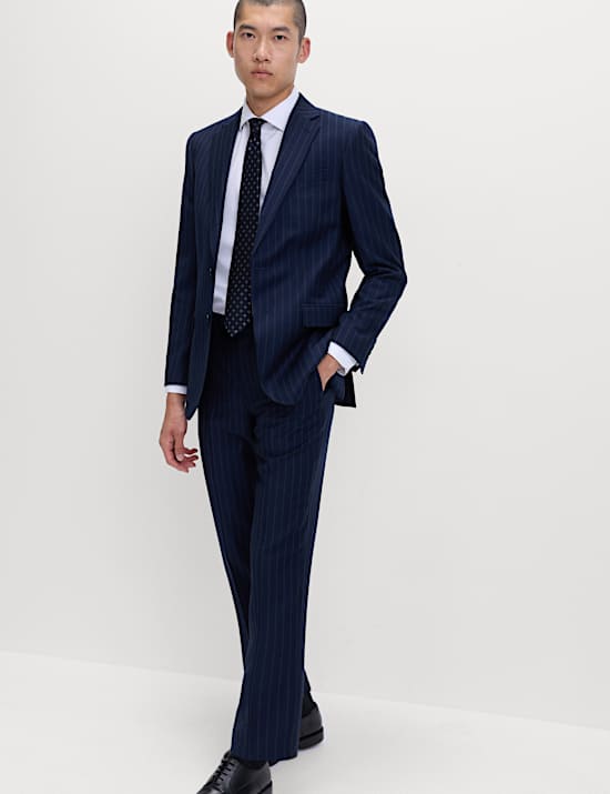 Regular Fit Pure Wool Striped Suit Trousers