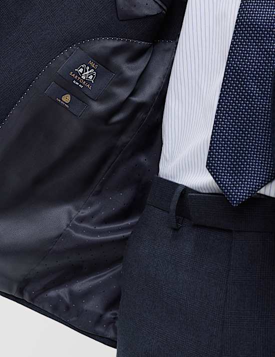 Slim Fit Pure Wool Checked Suit Jacket