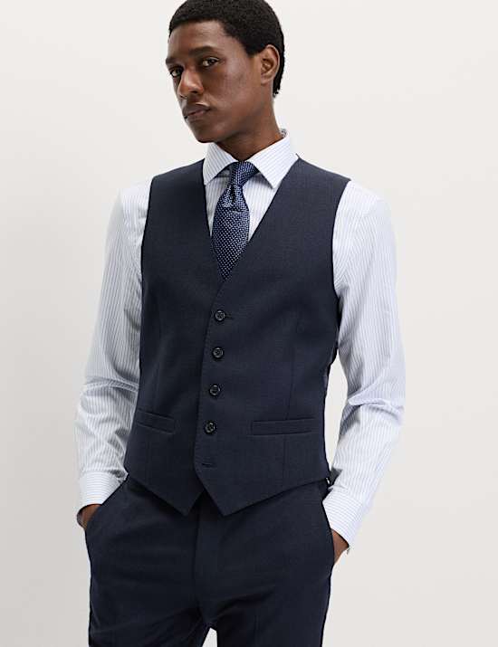 Slim Fit Pure Wool Checked Waistcoat