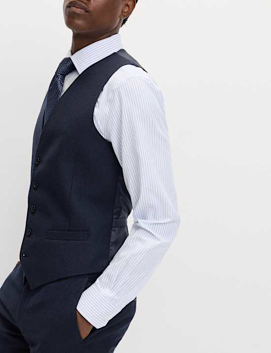 Slim Fit Pure Wool Checked Waistcoat