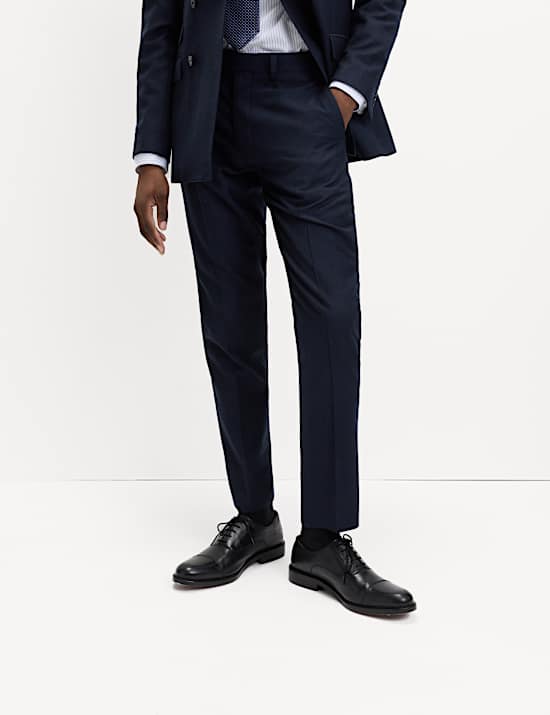 Slim Fit Pure Wool Checked Suit Trousers