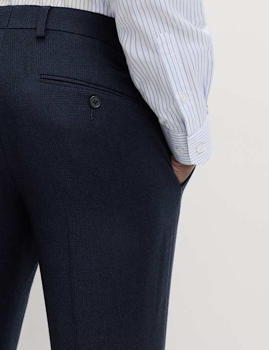 Slim Fit Pure Wool Checked Suit Trousers