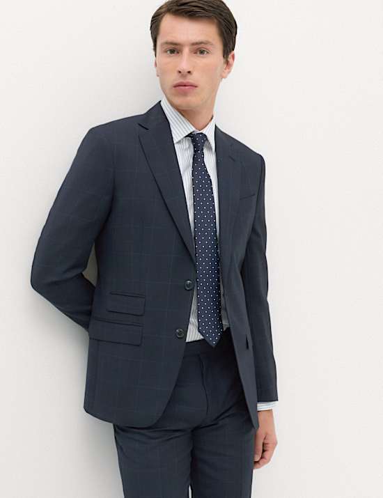 Regular Fit Pure Wool Checked Suit Jacket