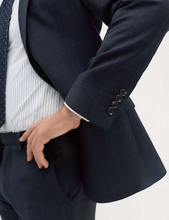 Regular Fit Pure Wool Checked Suit Jacket