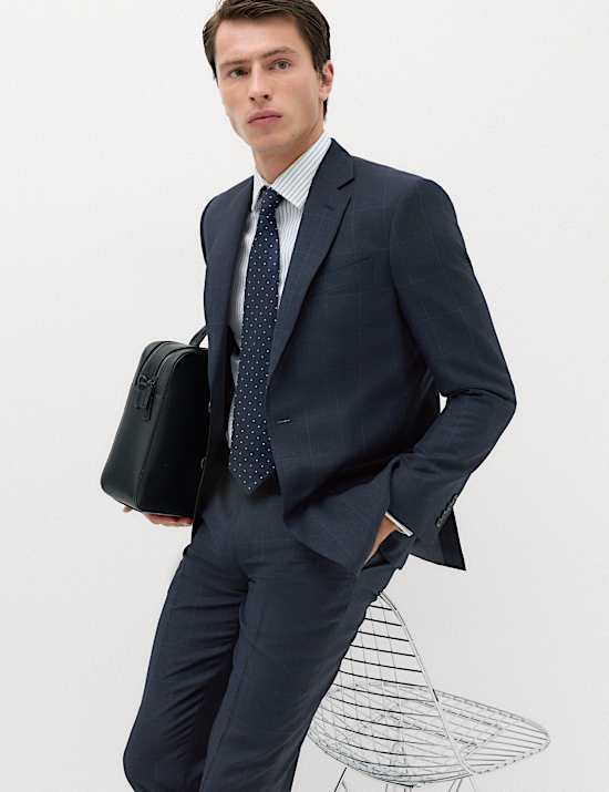 Regular Fit Pure Wool Checked Suit Jacket