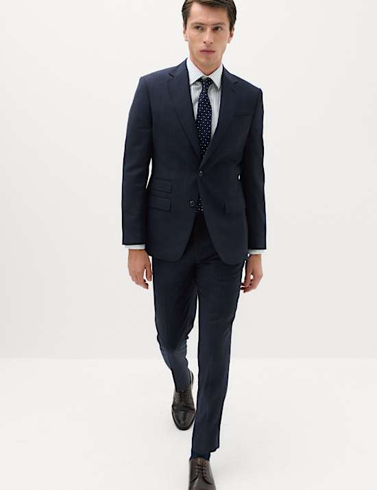 Regular Fit Pure Wool Check Suit Trousers