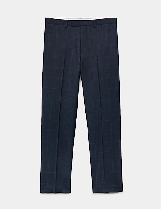 Regular Fit Pure Wool Check Suit Trousers