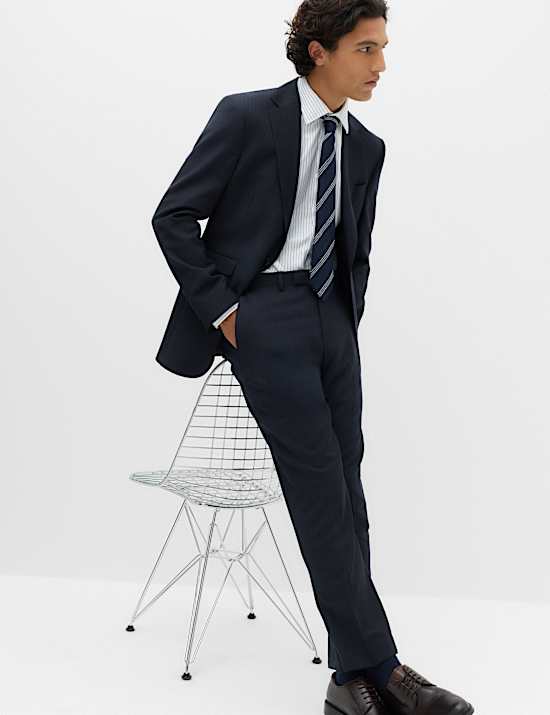 Regular Fit Pure Wool Striped Suit Trousers