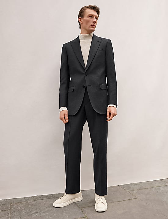 Regular Fit Pure Wool Textured Suit Jacket