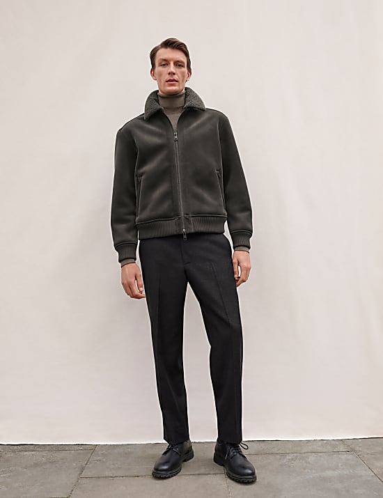 Regular Fit Pure Wool Textured Trousers