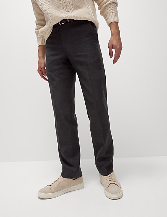 Celana Panjang Setelan Bertekstur Wol Murni Regular Fit