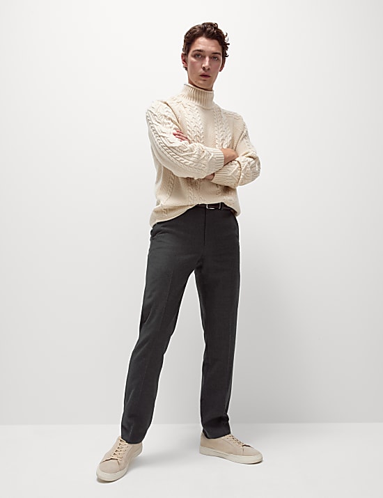 Celana Panjang Setelan Bertekstur Wol Murni Regular Fit