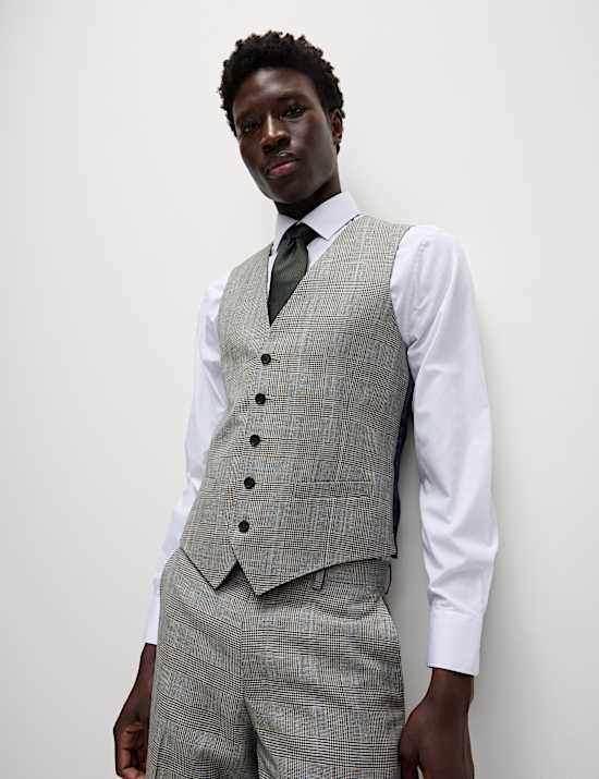Slim Fit Wool Rich Check Waistcoat