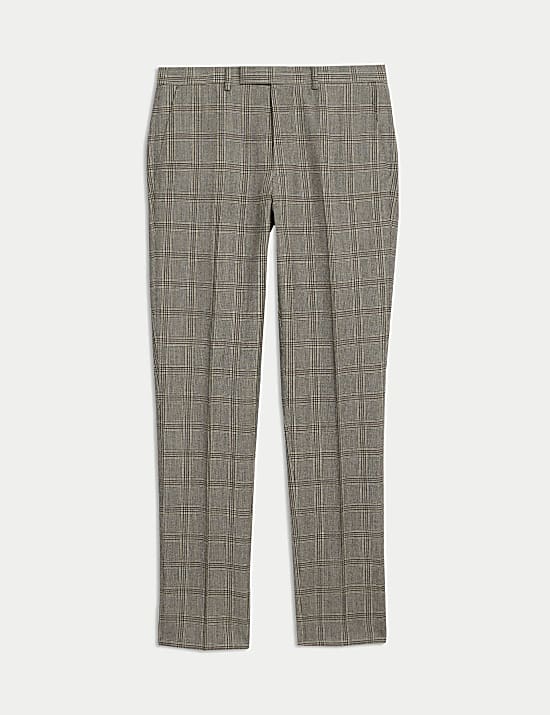Slim Fit Pure Wool Check Suit Trousers