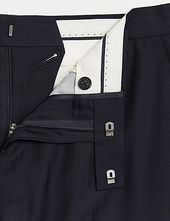 Slim Fit Pure Wool Herringbone Suit Trousers