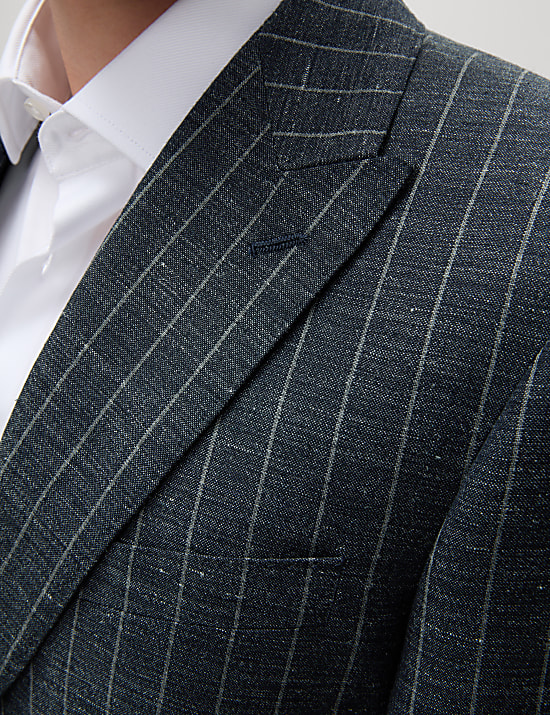 Regular Fit Wool Linen Blend Pinstripe Suit Jacket