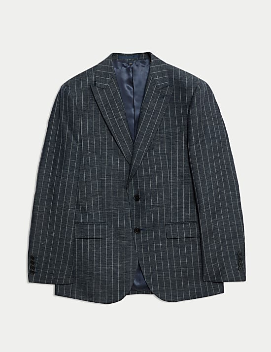 Regular Fit Wool Linen Blend Pinstripe Suit Jacket