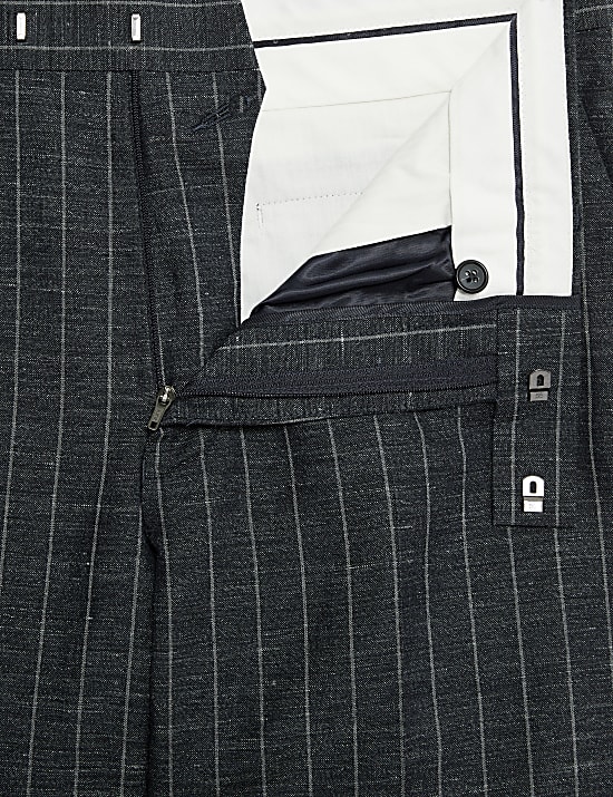 Regular Fit Wool Linen Blend Pinstripe Suit Trousers