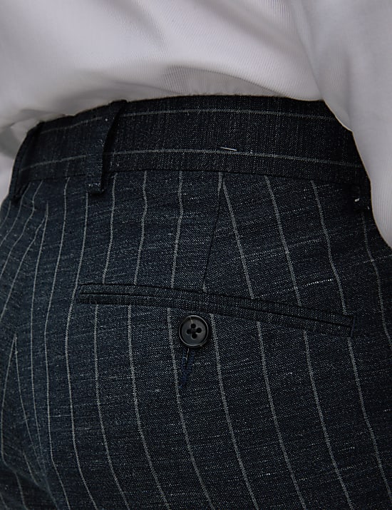 Regular Fit Wool Linen Blend Pinstripe Suit Trousers