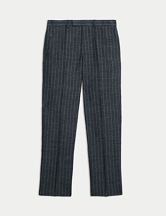 Regular Fit Wool Linen Blend Pinstripe Suit Trousers