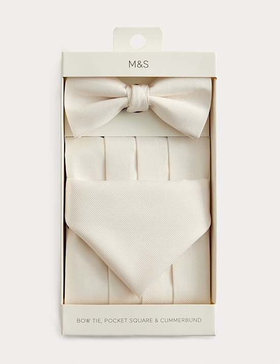 Ensemble 3 pièces nœud papillon, ceinture smoking et carré de poche