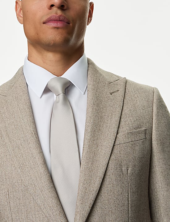 Marynarka o kroju slim fit w jodełkę z mieszanki wełny