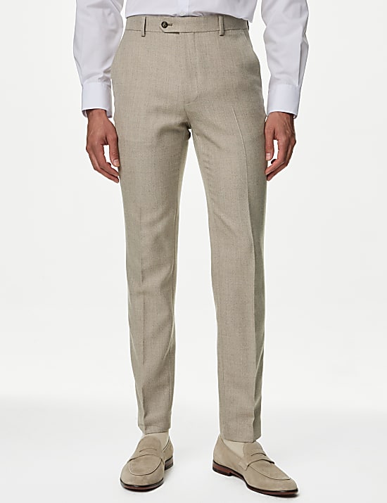 Slim Fit Wool Blend Herringbone Suit Trousers